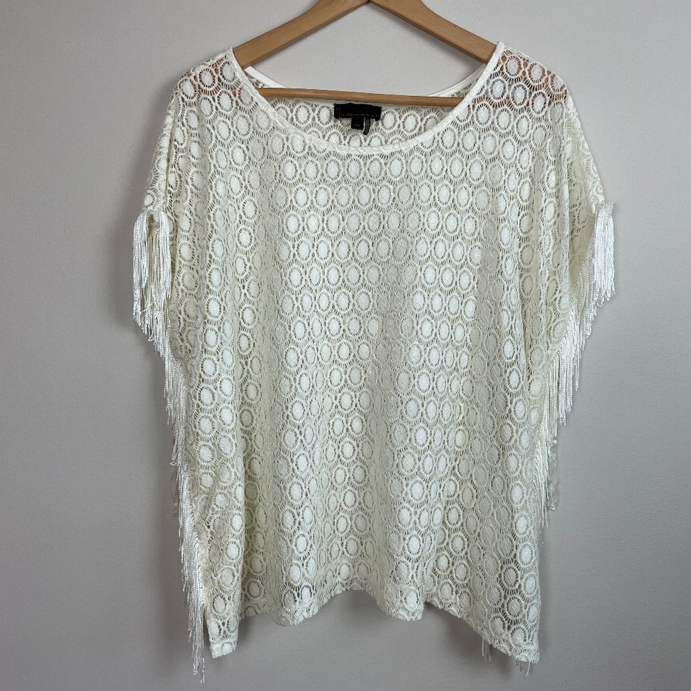 I Jeans By Buffalo Cream Cover Up Womens Lg Crochet Lace Fringe Boho Shirt